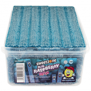 Sweetzone Fizzy Blue Raspberry Belts 100 Count Halal Tub 1.1kg Sweetzone Fizzy Blue Raspberry Belts 100 Count Halal Tub 1.1kg